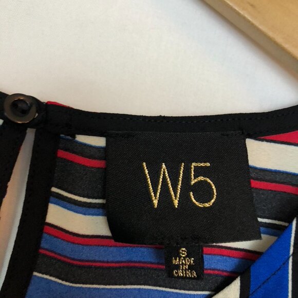 NEW NWOT W5 ANTHROPOLOGIE ANTHRO Blue Cream Red Striped Short Sleeve Work Blouse - Picture 5 of 7